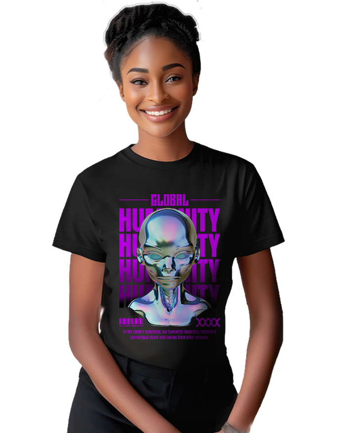 Trendy Women’s Round Neck “Global Humanity” Cotton T-Shirt