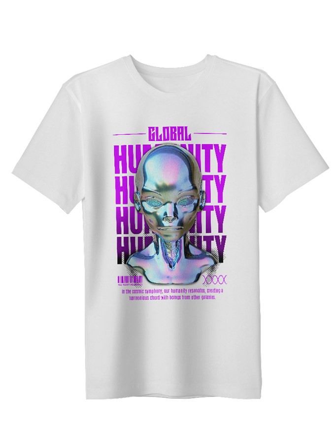 Trendy Women’s Round Neck “Global Humanity” Cotton T-Shirt