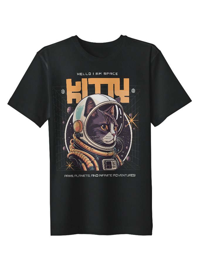 Blast Off in Style – Women’s Kitty T-Shirt for Cat & Space Lovers!