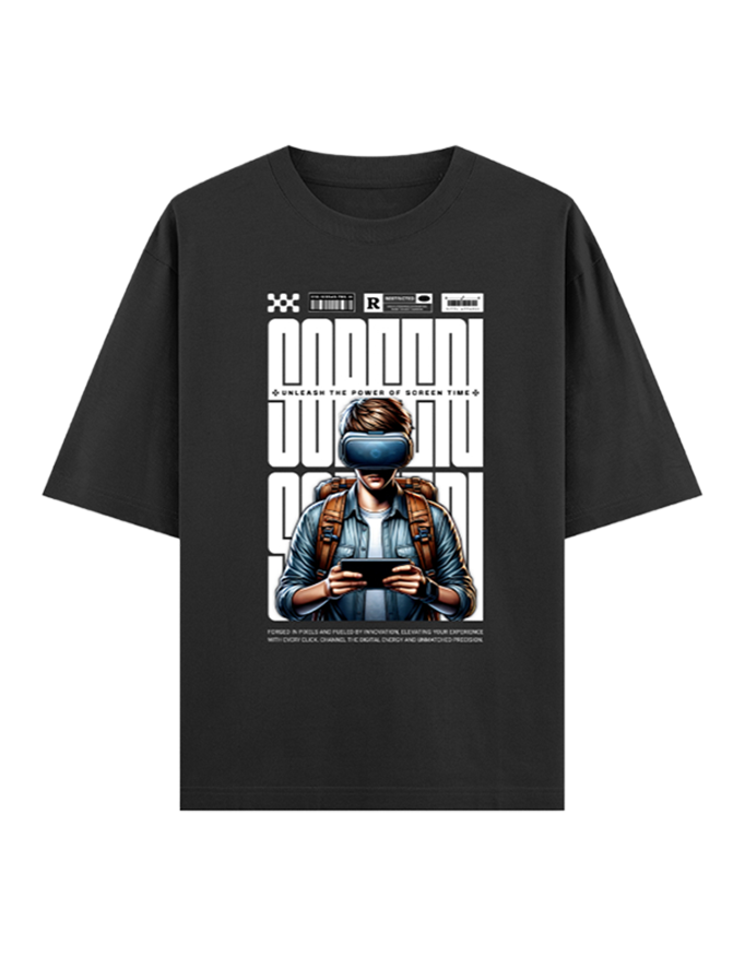 Men's Oversized Virtual Reality Gamer T-Shirt | Futuristic VR Gaming Graphic Tee
