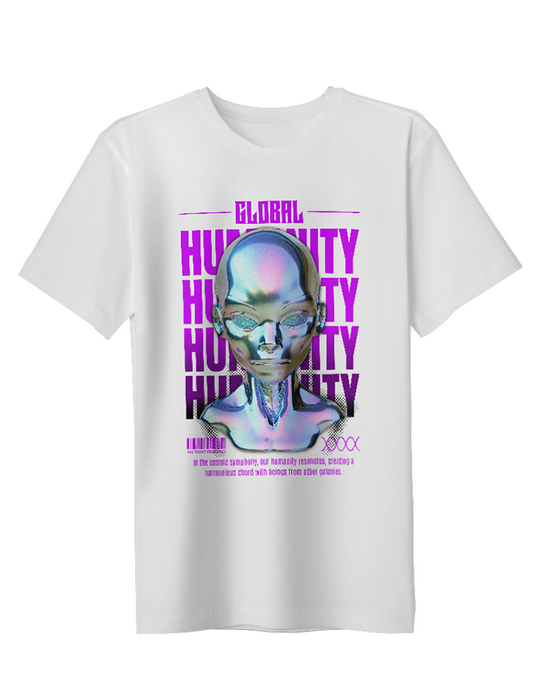 Trendy Women’s Round Neck “Global Humanity” Cotton T-Shirt
